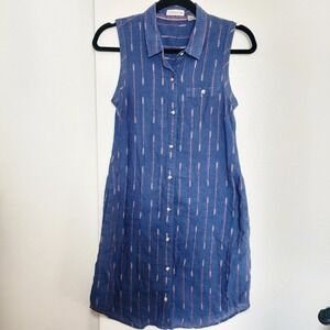 Toad&Co Shirt Dress Womens Small Blue Excellent Organic Cotton Sleeveless Boho